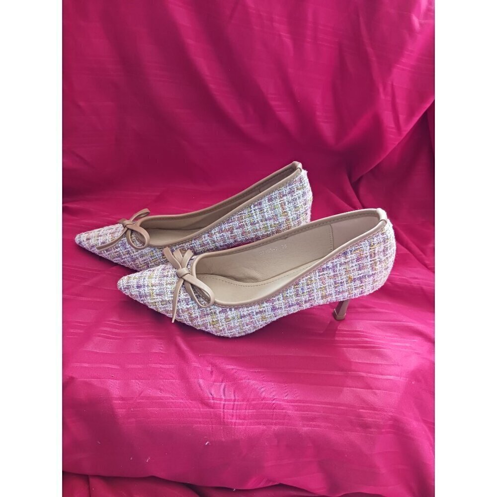 Xiwen Womens Tweed Pointed-Toe Heels With Bow Accent Stiletto multicolor size 36 - Picture 8 of 12
